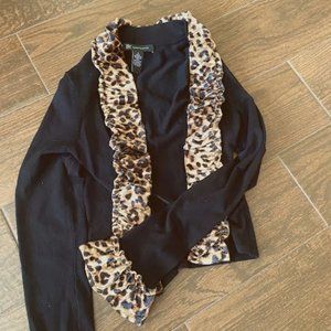 INC Black Shrug Cardigan w/ Leopard Ruffle Trim